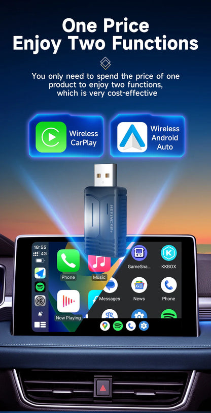 2025 HEYINCAR 2-in-1 Wireless Android Auto & CarPlay Adapter – Plug and Play for Kia, Volvo, Audi, MG, VW, Hyundai, Jeep