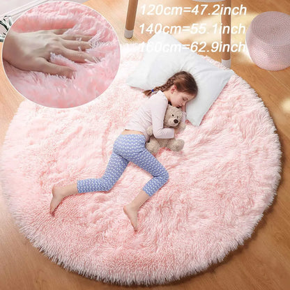Super Soft Plush Round Rug - Fluffy Thick-Pile Carpet for Bedroom, Living Room, Kids Room & Salon Decor