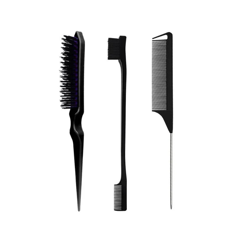3PCS Double-Sided Edge Control Brush Set – Hair Styling Brushes, Oil-Baked Comb, Styling Partition Comb Accessories