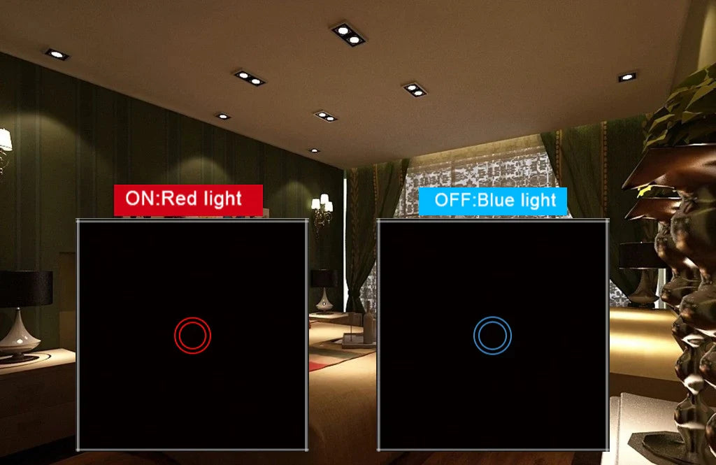 AXUS EU Touch Switch | AC100-240V LED Backlight Panel, Tempered Glass Wall Light Sensor Switch, 1/2/3 Gang