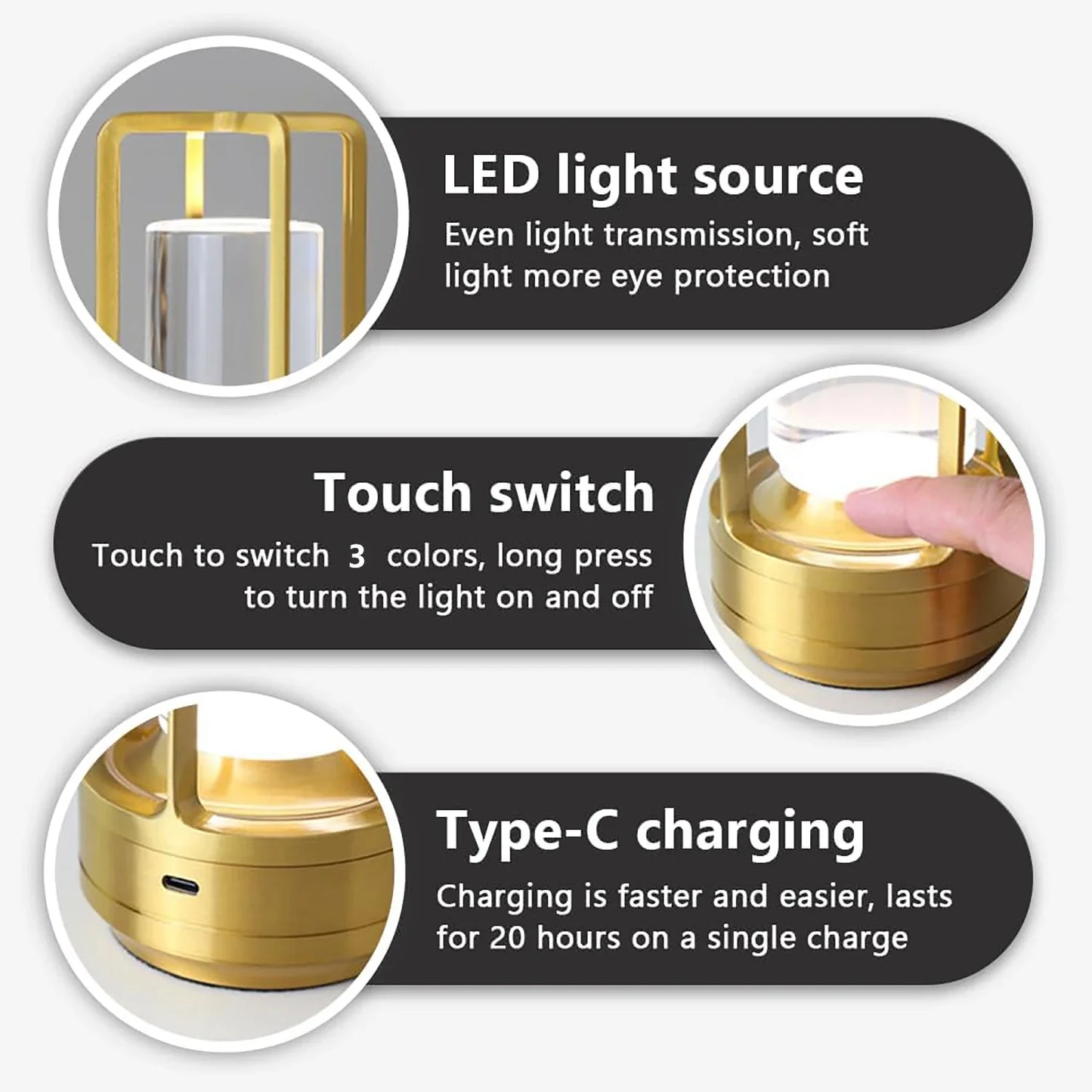 Wireless LED Touch Sensor Table Lamp - Rechargeable Desktop Night Light for Bedroom, Hotel, Bar & Restaurant Decor