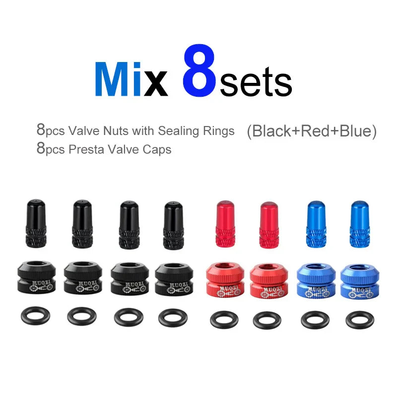 Bicycle Presta Valve Nut & Cap Set – Inner Tube Tire Nozzle Locking Screw with Sealing Ring Dust Protector