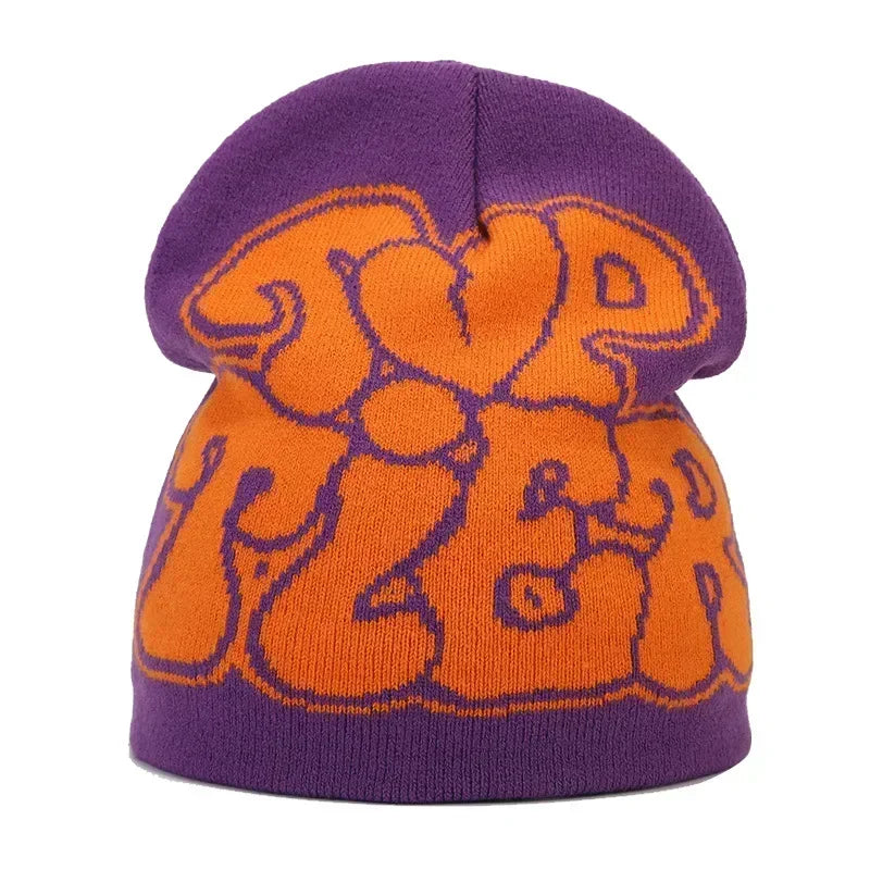 Y2K Letter Knitted Beanie Cap – Unisex Winter Autumn Warm Ski Skullcap, Hip Hop Streetwear Ear Cover Hat for Men & Women