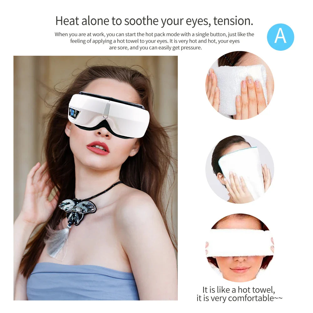 6D Smart Eye Massager — Vibration & Hot Airbag Compress, Bluetooth Music Eye Massage Glasses for Relaxation & Fatigue Relief