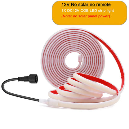 12V/24V Solar COB LED Strip Light IP68 Waterproof Flexible Tape Lamp 320 LEDs Warm & Natural White for Garden Decoration – 0.5M/1M/2M/5M