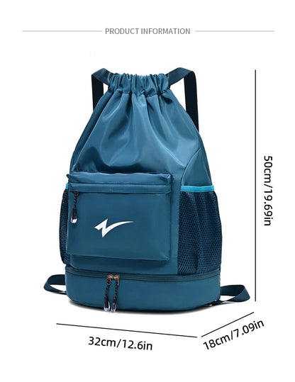 Drawstring Fitness Bag — Lightweight Multi-Pocket Gym Backpack with Separate Shoe Compartment, Foldable Outdoor Training Bag