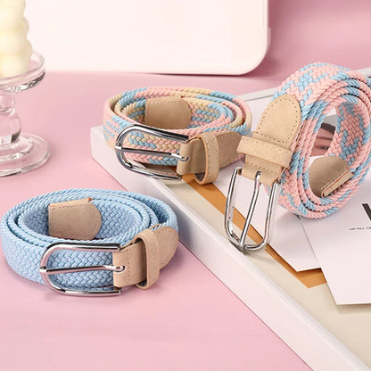 New No-Punching Elastic Women's Belt: Canvas Braided Belt with Pin Buckle - Ideal for Jeans and Student Wear