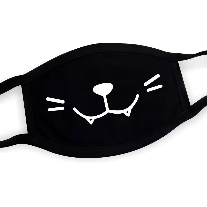 Black Cotton Winter Mask — Unisex Thickened Half-Face Cotton Cartoon Pattern Anti-Dust Respirator