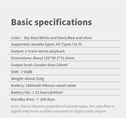FiiO CP13 Portable Stereo Cassette Music Player – 13 Hours Battery Life, 1800mAh, Dual-Mode 4.2V Power Supply, MP3 Player