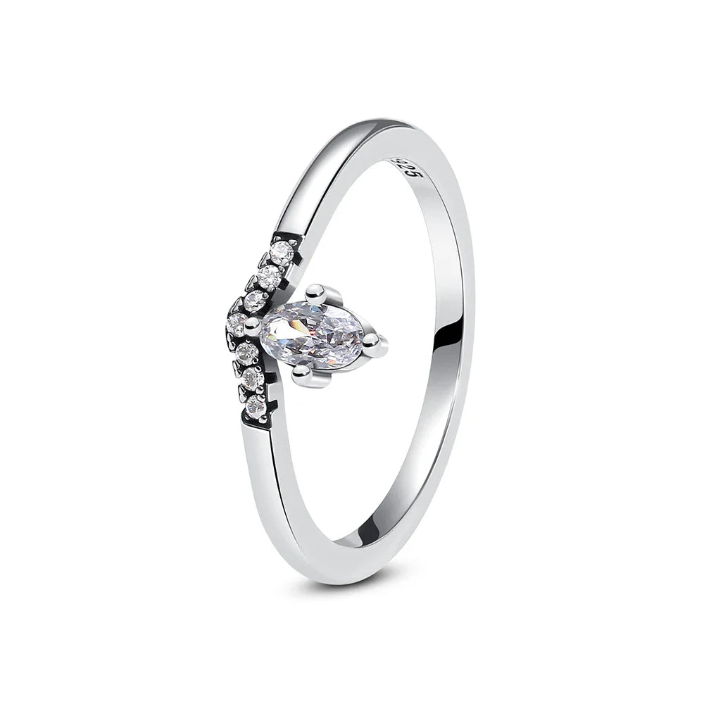 925 Sterling Silver Women’s Ring – Crown, Heart & Wishbone Design with Crystal, Rose Gold Engagement & Wedding Jewelry