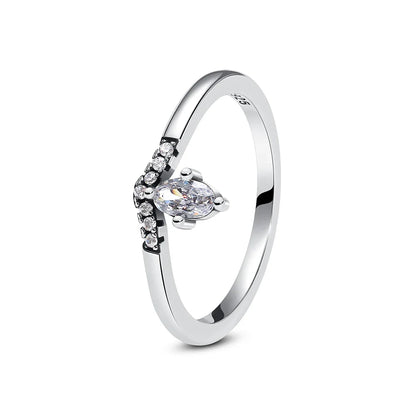 925 Sterling Silver Women’s Ring – Crown, Heart & Wishbone Design with Crystal, Rose Gold Engagement & Wedding Jewelry