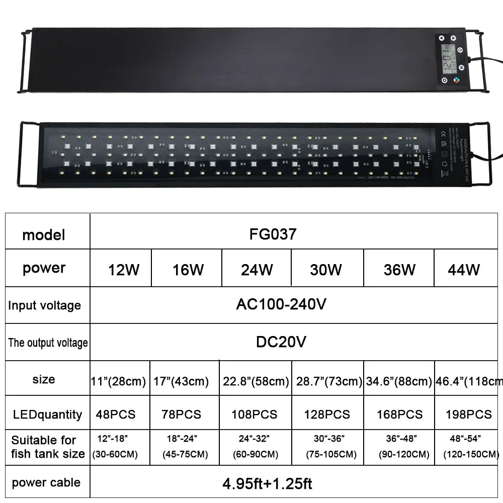 24/7 Full Spectrum LED Aquarium Light – 30-60cm Fish Tank Decoration & Aquatic Plant Growth Lamp, IP68 Waterproof (100V-240V)