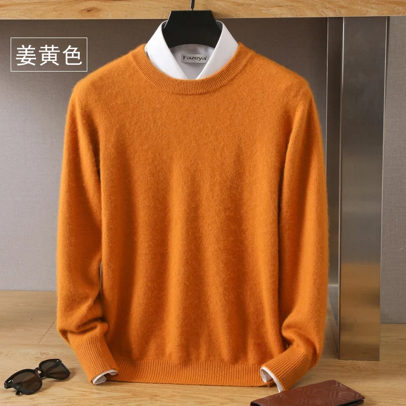 Men's Pure Mink Cashmere Sweater - Luxury O-Neck Long Sleeve Knit Pullover For Autumn & Winter Fashion