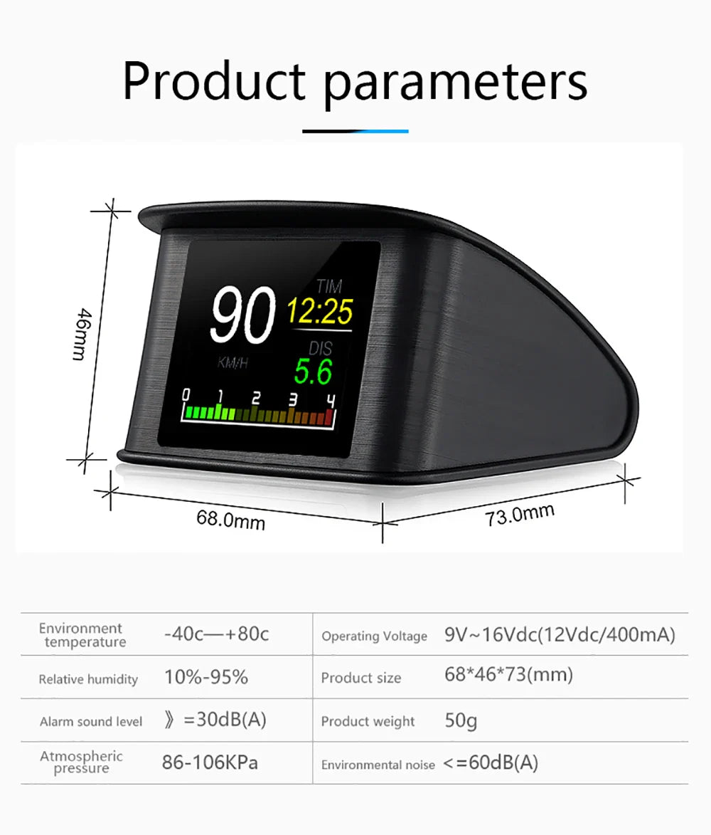 P10 Pro Head-Up Display – On-Board OBD2 Computer with Digital Speedometer, Mileage, Temperature & Driving Data Gauge