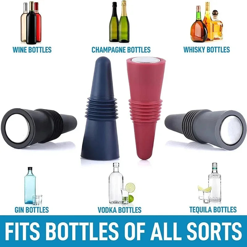 Silicone Wine Bottle Stopper Set – Leak-Proof Cork Caps for Wine, Whisky, Beer & Champagne, Reusable Bar & Kitchen Sealing Accessories