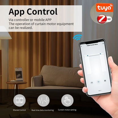 Smart Tuya WiFi/ZigBee Electric Curtain Shutter Motor – 22.5CM, RF Remote, App Control, Alexa, Google Assistant & SmartThings Compatible