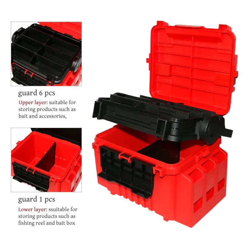 ILURE Multifunction Fishing Tackle Box – Big Storage Tool Box with Rod & Cup Holders for Fishing Accessories