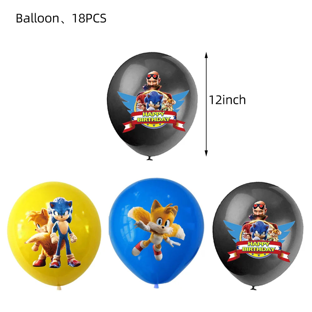 Sonic Cartoon Party Supplies Set – Disposable Tableware with Plates, Cups, Napkins & Balloons for Boys’ Birthday & Baby Shower Decor