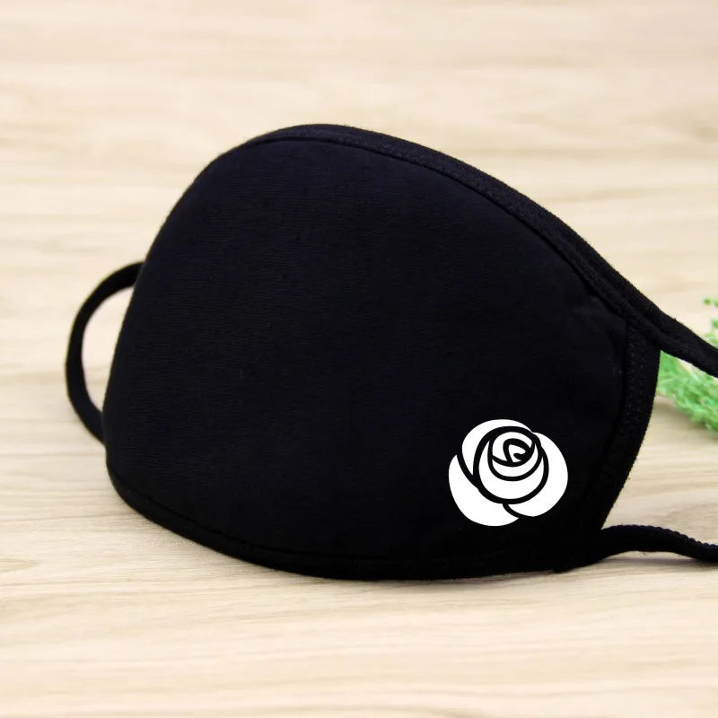 Black Cotton Winter Mask — Unisex Thickened Half-Face Cotton Cartoon Pattern Anti-Dust Respirator