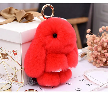 Fluffy Rabbit Fur Pompon Keychain – Cute Bunny Bag and Car Key Ring for Women and Girls