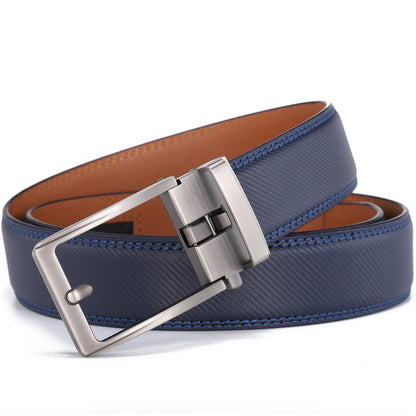 Men’s Luxury Leather Click Belt – Automatic Buckle Designer Waist Strap for Jeans (Blue, 3.5cm)