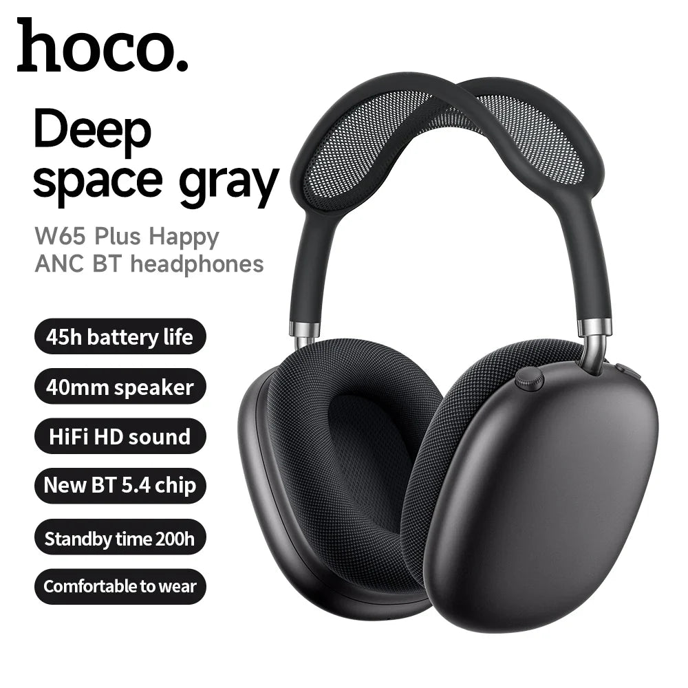 HOCO W65 Plus ANC Bluetooth Headphones – Wireless Over-Ear Noise Cancelling HiFi Sport Headset with Control Button