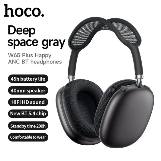 HOCO W65 Plus ANC Bluetooth Headphones – Wireless Over-Ear Noise Cancelling HiFi Sport Headset with Control Button