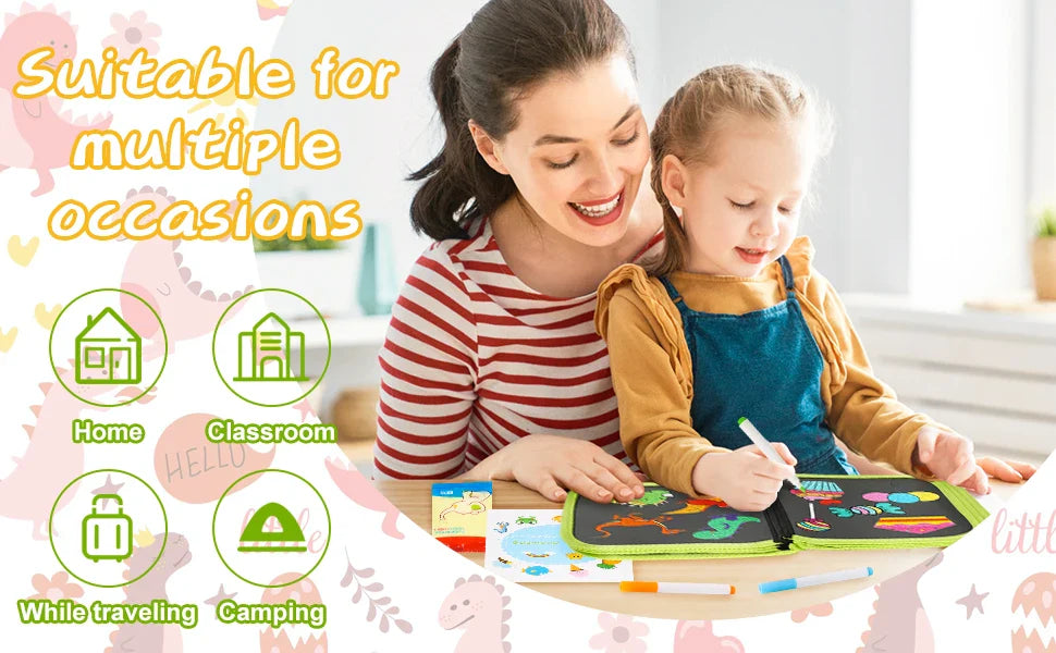 Erasable Doodle Book for Kids – Reusable Drawing Pad with 12 Watercolor Pens, Preschool Painting & Writing Set