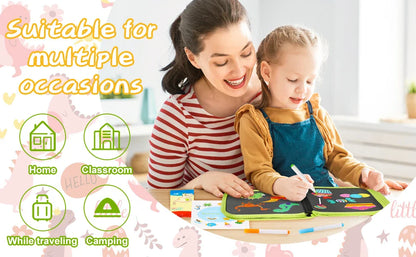 Erasable Doodle Book for Kids – Reusable Drawing Pad with 12 Watercolor Pens, Preschool Painting & Writing Set