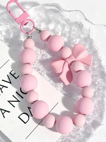 Pink Pearl Bow Keychain — Mobile Phone & Earphone Bag Accessory, Anti-Lost Rope, Car & Backpack Pendant