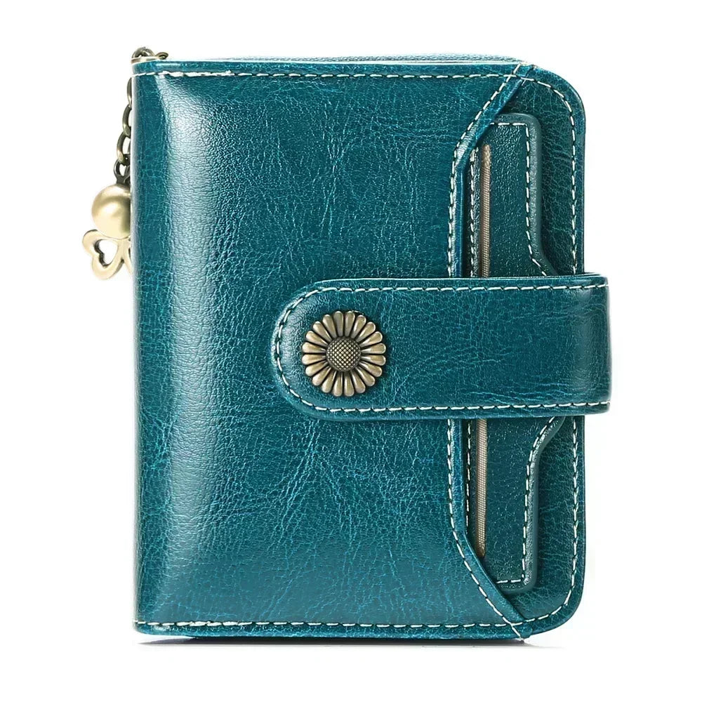 Genuine Leather Short Wallet for Women — Slim Hasp & Zipper Mini Purse, Portable Coin & Card Holder