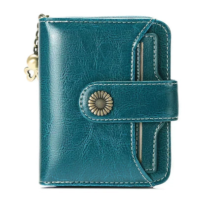 Genuine Leather Short Wallet for Women — Slim Hasp & Zipper Mini Purse, Portable Coin & Card Holder