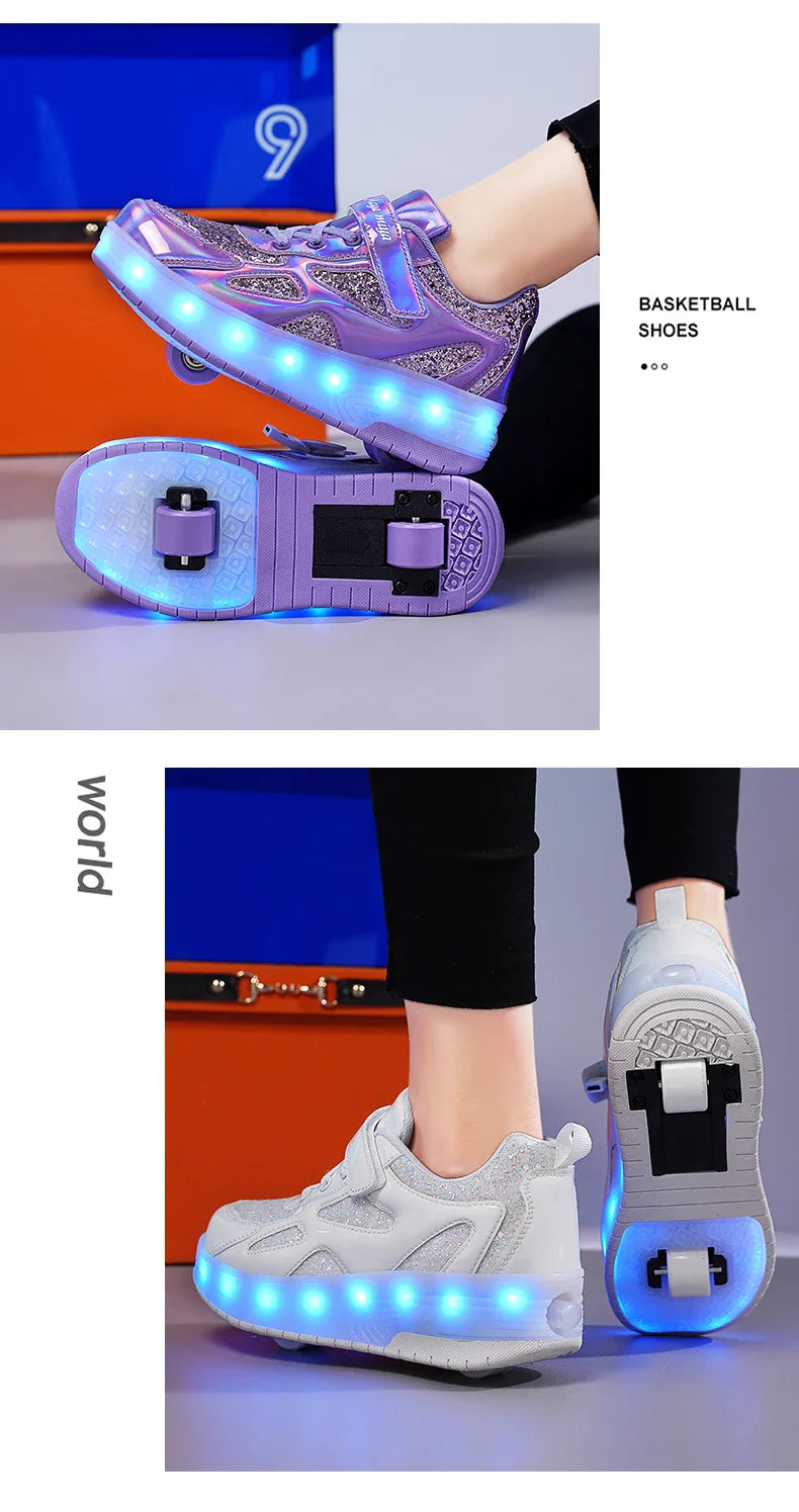 Kids' Inline Roller Skates – Removable 2-Wheel Skate Sneakers for Girls, Powerslide Wheeled Shoes