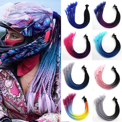 Elevate Your Motorcycle Style with 24-Inch Helmet Braid Pigtails Ponytail - Motorbike Braids Ponytail with Sucker for Women's Motorcycle Helmets