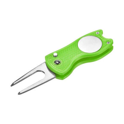 Foldable Metal Golf Divot Repair Tool with Magnetic Ball Marker – Green Course Accessory