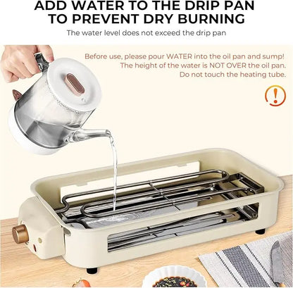 Electric Smoke-Free Indoor BBQ Grill — Portable Non-Stick Grill with Detachable Board & Adjustable Temperature
