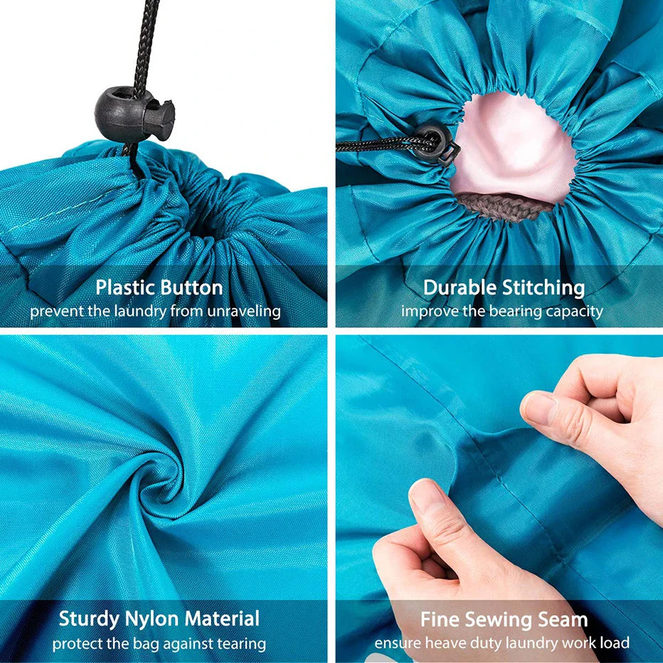 Smile-Shaped Nylon Laundry Bag - Machine Washable Travel Storage Pouch for Dirty Clothes, Wash Me Organizer Drawstring Bag
