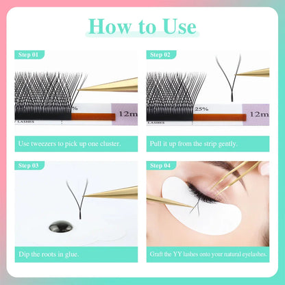 NAGARAKU YY Mesh Lash Extensions – Premium Mink Soft Light Natural 4D Y-Shape Eyelashes for Cross Bloom Makeup
