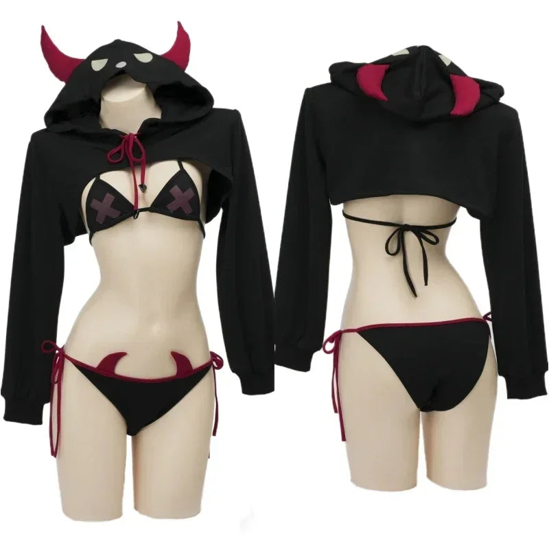 Demon Kingdom Elf Costume - Hooded Horn Cloak Halloween Cosplay Outfit