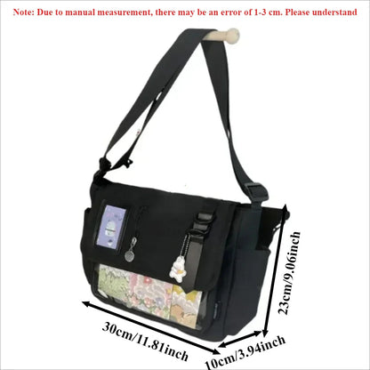 Y2K Japanese Harajuku School Bag — 2024 Transparent Itabag Crossbody for Teenage Girls with DIY Badge Display Plate