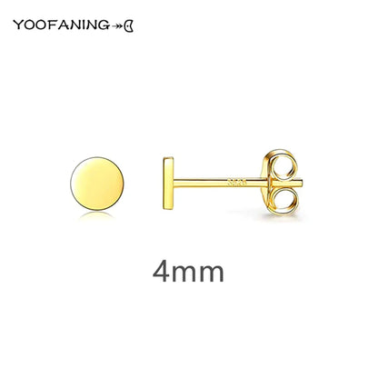 925 Sterling Silver Ear Needle Earrings – Simple Circular Gold & Silver Studs for Women Jewelry (Multiple Sizes)