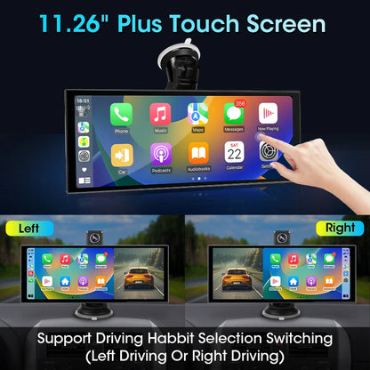 11.26” 4K ADAS Dash Cam Display – Wireless Android Auto & CarPlay Screen DVR with Dual Recording, Night Vision & FM Car System