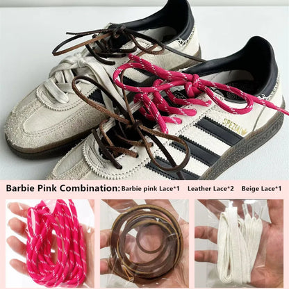 4PCS Vintage DE Leather Shoelaces Set – Round & Flat DIY Sports Casual Shoe Laces Combination