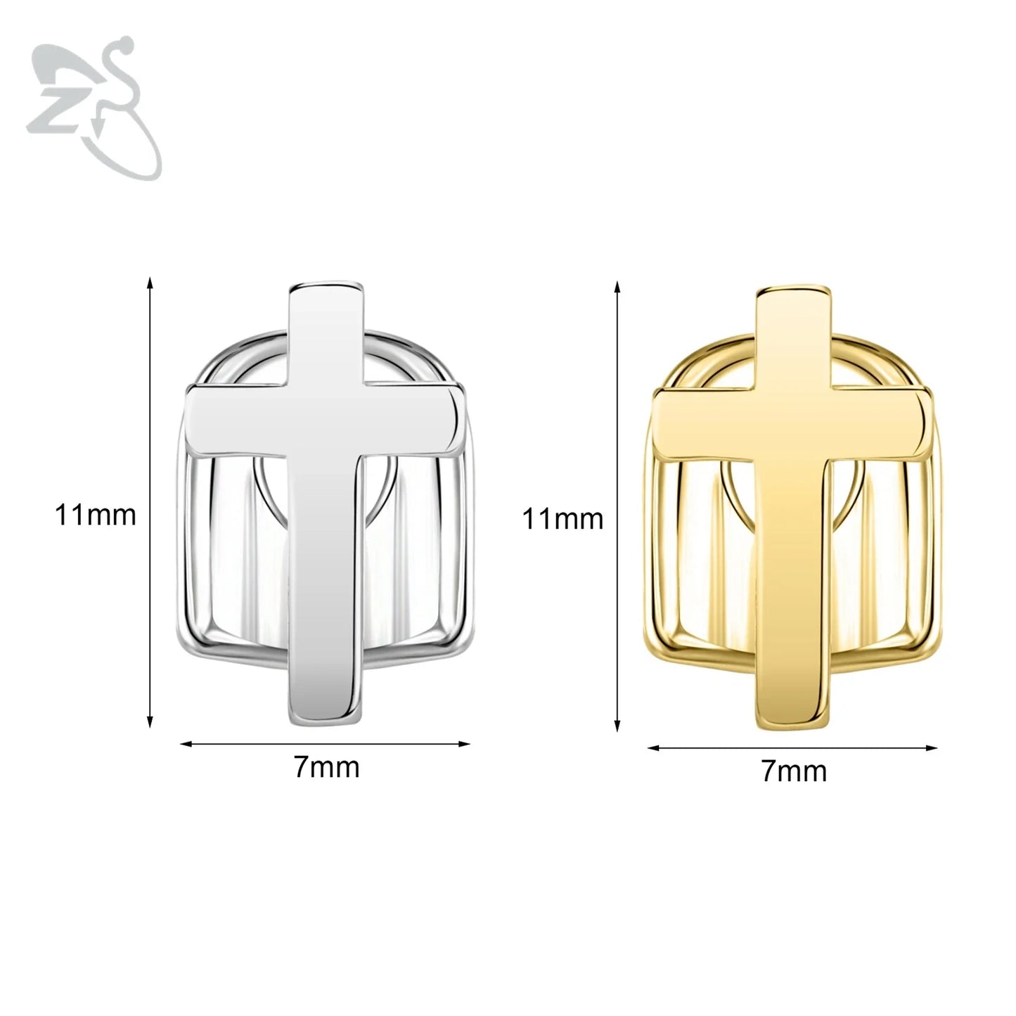 ZS Hip Hop Grillz – Silver/Gold Plated CZ Crystal Cross & Rose Star Tooth Cap, Top & Bottom Set