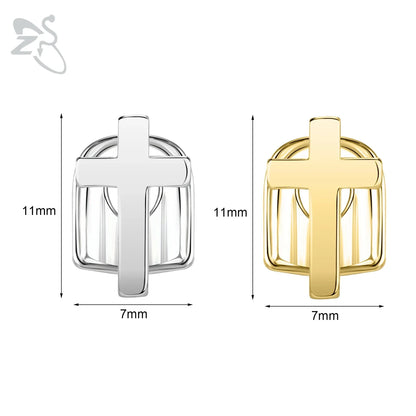 ZS Hip Hop Grillz – Silver/Gold Plated CZ Crystal Cross & Rose Star Tooth Cap, Top & Bottom Set