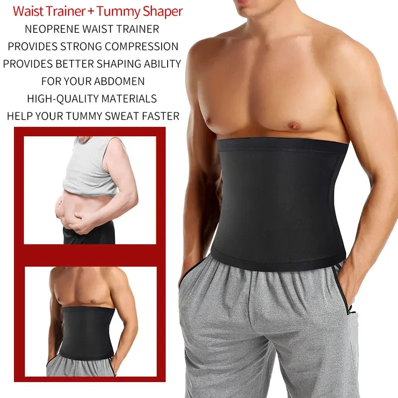 Men’s Abdomen Reducer Sauna Body Shaper — Sweat Trimmer Belt Waist Trainer Corset for Belly Slimming & Fitness