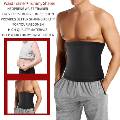 Men’s Abdomen Reducer Sauna Body Shaper — Sweat Trimmer Belt Waist Trainer Corset for Belly Slimming & Fitness