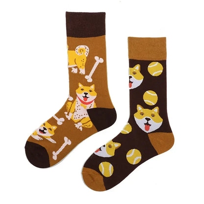 WY_New Asymmetrical Couples Mandarin Ducks Cotton Socks – Fashion Sports Colorful Medium & High Sleeve Unisex Crew Socks, Trendy Couple Gift Socks