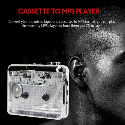 TON010 Portable Cassette Player – Transparent Tape Recorder with USB Cassette-to-MP3 Converter & Music Playback