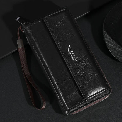 Men's PU Leather Zipper Wallet – Large Capacity Clutch Bag with Phone Holder, Card Slots & Coin Pocket